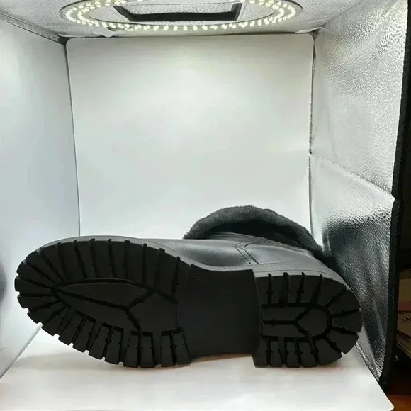 NWT🇮🇹 Fabianelli Black  Leather Suede Shearling Boots 40EU 9US Made In Italy