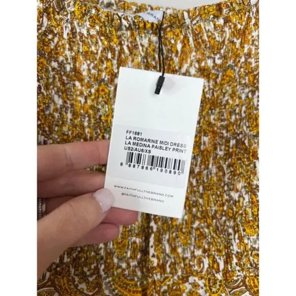 NWT Faithfull The Brand La Romarine La Medina Paisley Midi Dress Multicolor