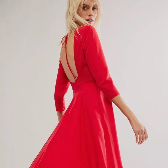 NWT Free People Elsie Red Midi Dress w Deep Pockets Size XS
