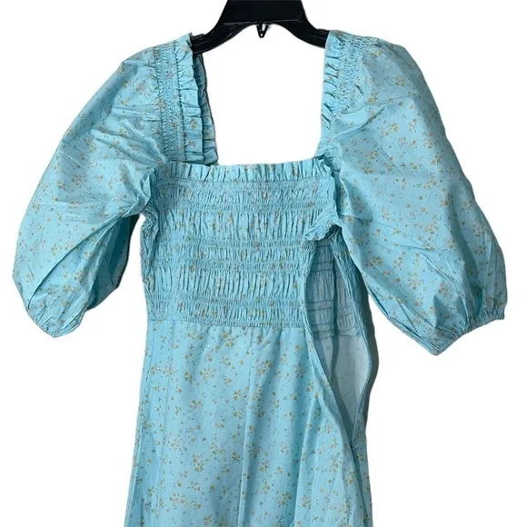 NWT GANNI Smocked Top Regal Puff Sleeve Floral Cotton Mini Dress size 36 | US 4