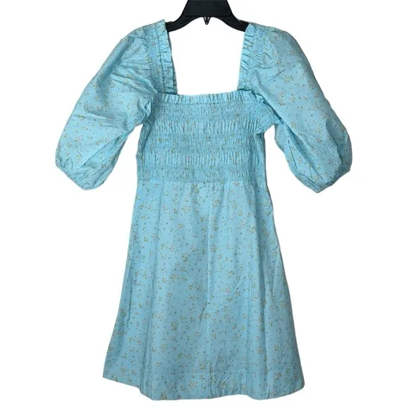 NWT GANNI Smocked Top Regal Puff Sleeve Floral Cotton Mini Dress size 36 | US 4