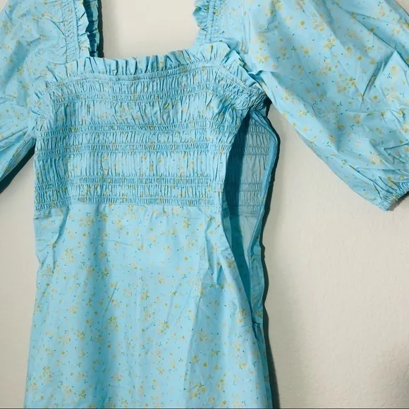 NWT GANNI Smocked Top Regal Puff Sleeve Floral Cotton Mini Dress size 36 / US 4
