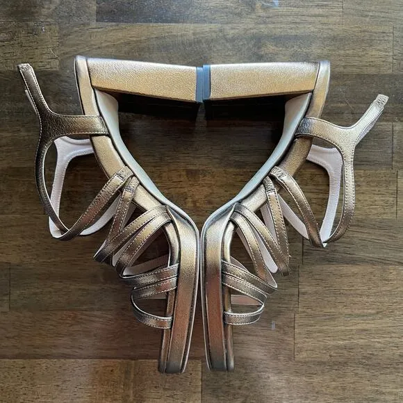 NWT INEZ Naomi in Soft Bronze Sz 9 Copper Metallic Strappy Sandal Heel Chic Sexy