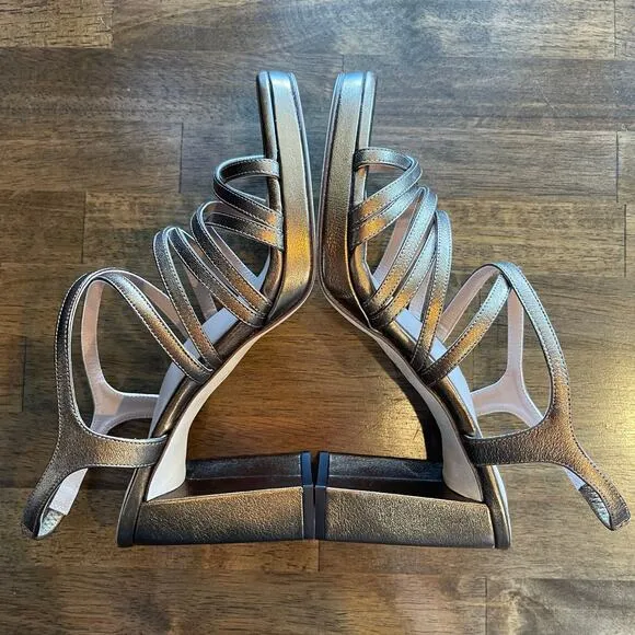 NWT INEZ Naomi in Soft Bronze Sz 9 Copper Metallic Strappy Sandal Heel Chic Sexy
