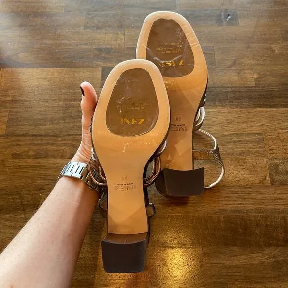 NWT INEZ Naomi in Soft Bronze Sz 9 Copper Metallic Strappy Sandal Heel Chic Sexy