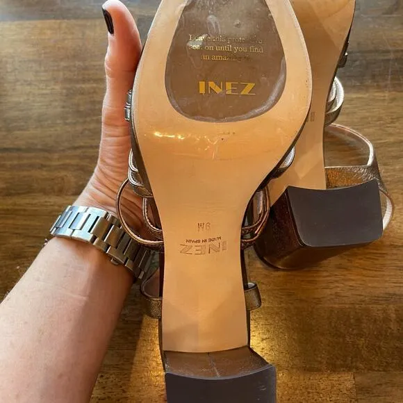 NWT INEZ Naomi in Soft Bronze Sz 9 Copper Metallic Strappy Sandal Heel Chic Sexy