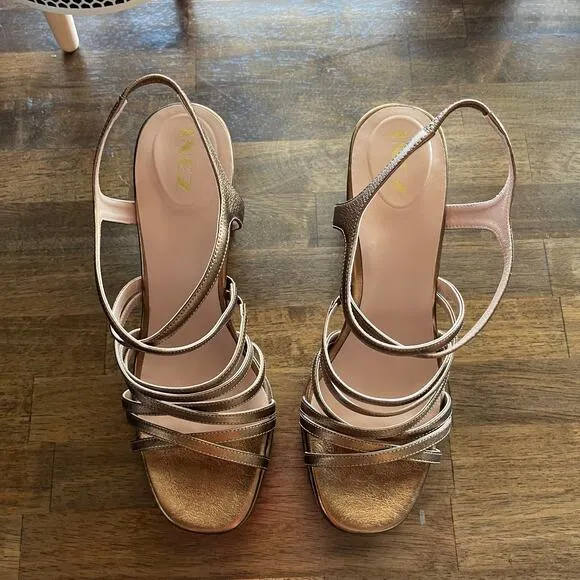 NWT INEZ Naomi in Soft Bronze Sz 9 Copper Metallic Strappy Sandal Heel Chic Sexy