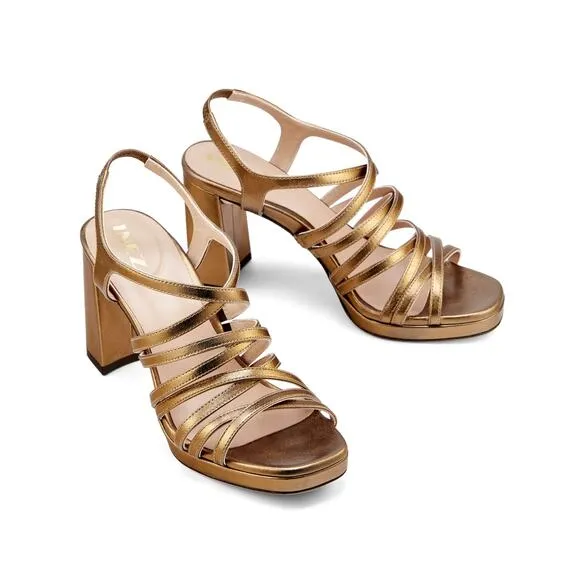 NWT INEZ Naomi in Soft Bronze Sz 9 Copper Metallic Strappy Sandal Heel Chic Sexy