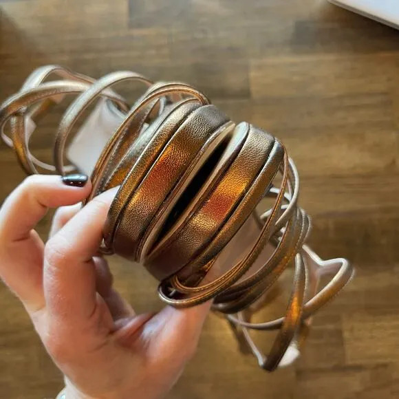 NWT INEZ Naomi in Soft Bronze Sz 9 Copper Metallic Strappy Sandal Heel Chic Sexy