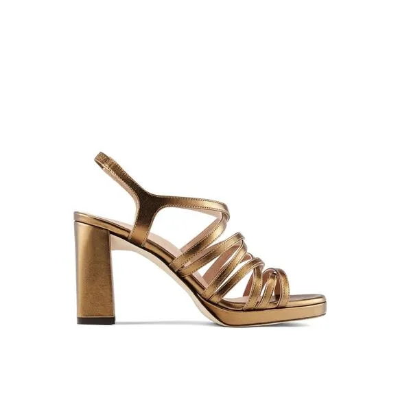 NWT INEZ Naomi in Soft Bronze Sz 9 Copper Metallic Strappy Sandal Heel Chic Sexy