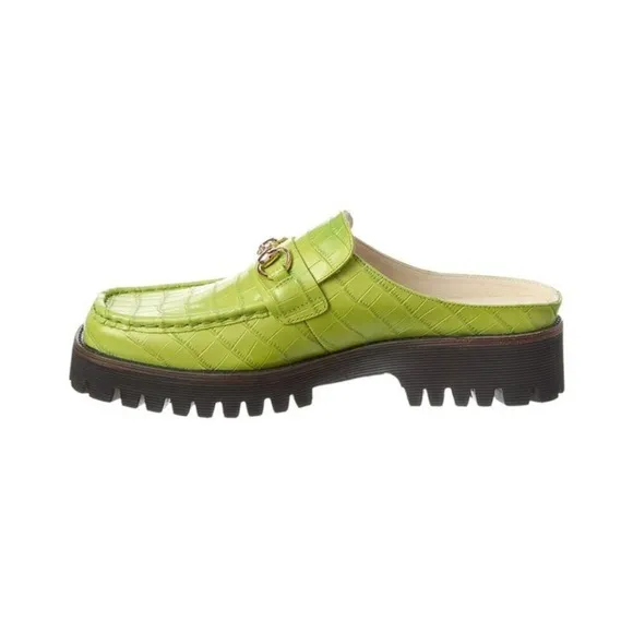 NWT INTENTIONALLY BLANK Kowloon Leather Loafer Green Crocodile-Embossed in box 7