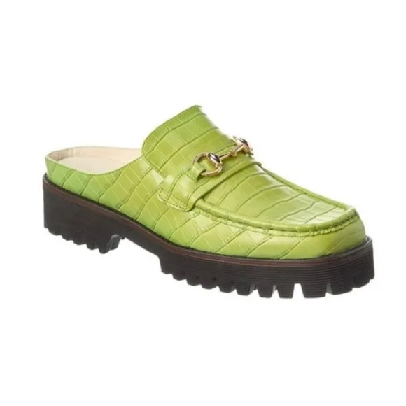 NWT INTENTIONALLY BLANK Kowloon Leather Loafer Green Crocodile-Embossed in box 7