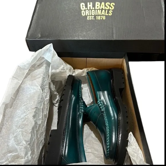 NWT JH Bass Whitney Candy Lug Weejun Loafer Flats Deep Teal Womens Sz 6 IN BOX