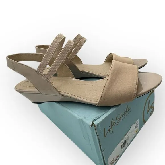 NWT LifeStride Womens Yolo Soft System Wedge Sandals Tender Taupe Size 11M