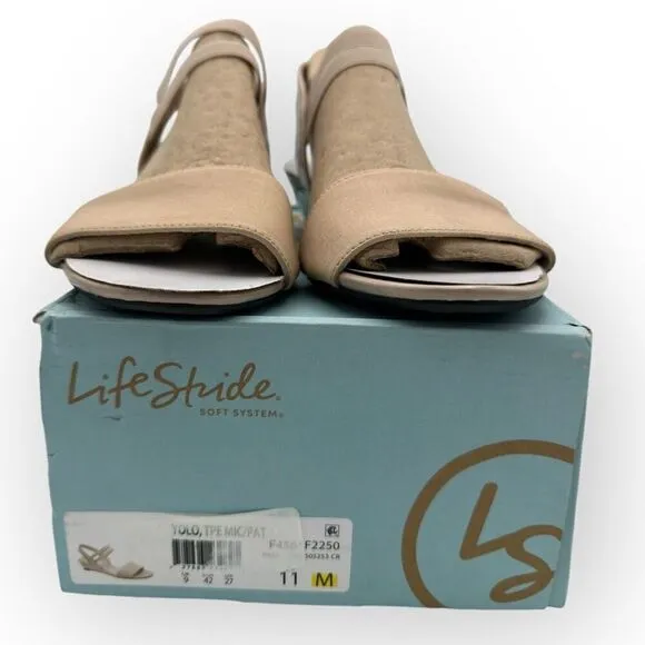 NWT LifeStride Womens Yolo Soft System Wedge Sandals Tender Taupe Size 11M