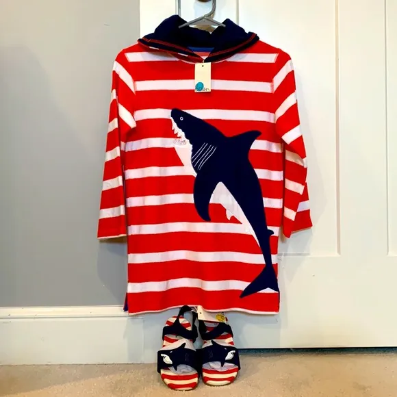 NWT Mini Boden Shark Swim Coverup and Sandals