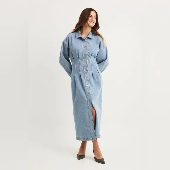 NWT Na-kd Marked Waist Denim jean Maxi / Midi Dress