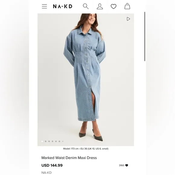 NWT Na-kd Marked Waist Denim jean Maxi / Midi Dress