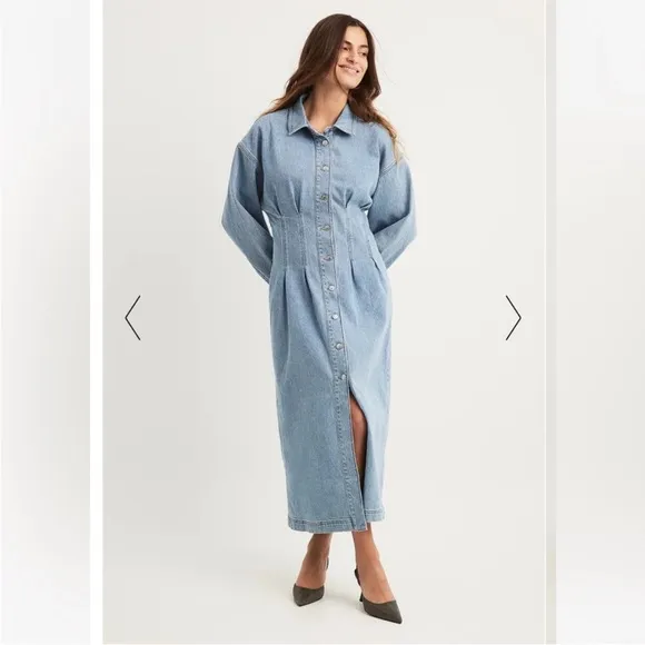 NWT Na-kd Marked Waist Denim jean Maxi / Midi Dress