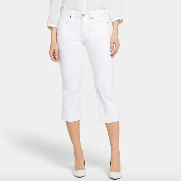 NWT NYDJ Marilyn Straight Crop Jeans w/ Cuffs in Optic White