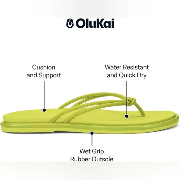 NWT-OLUKAI- Aka Sandals in citron lime green- women Size 7