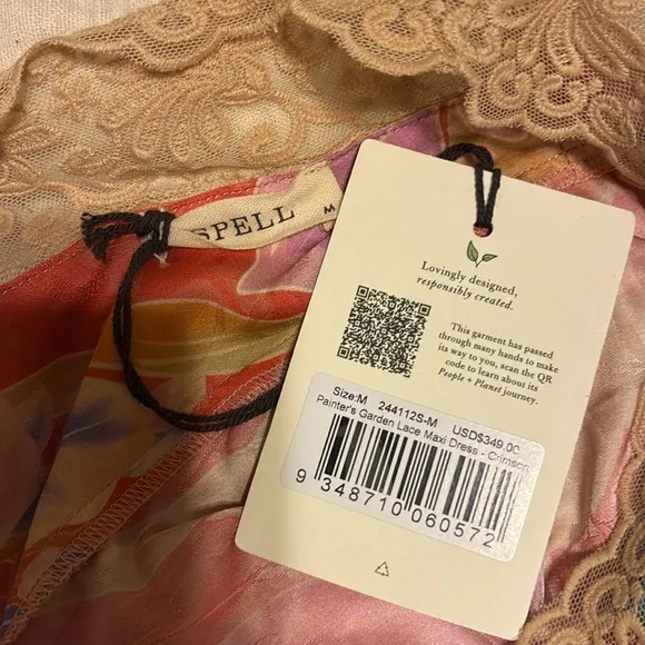 NWT SPELL PAINTER'S GARDEN LACE MAXI DRESS in Crimson size medium