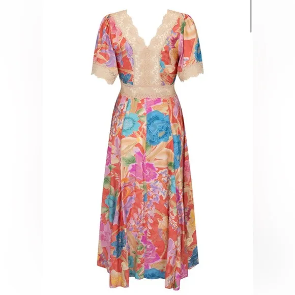 NWT SPELL PAINTER'S GARDEN LACE MAXI DRESS in Crimson size medium
