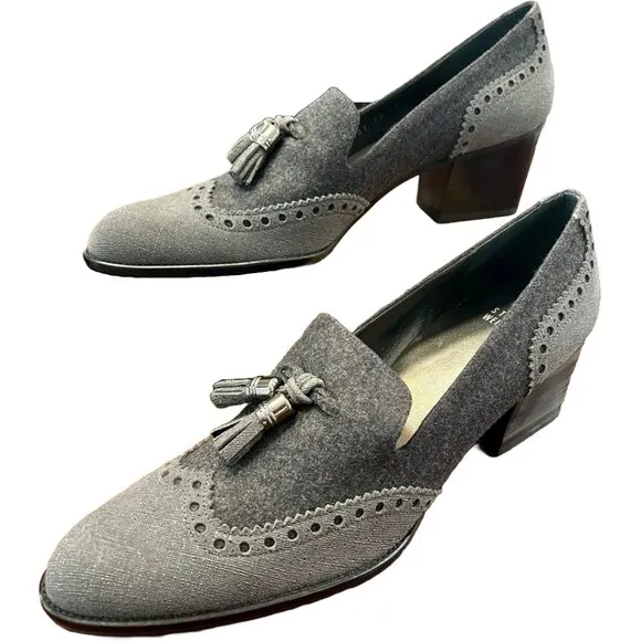 NWT Stuart Weitzman GIRLTHING Heeled Loafers - Gray Shark Nappa - Size 10N