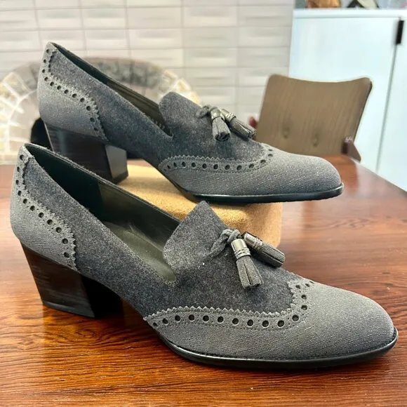 NWT Stuart Weitzman GIRLTHING Heeled Loafers - Gray Shark Nappa - Size 10N