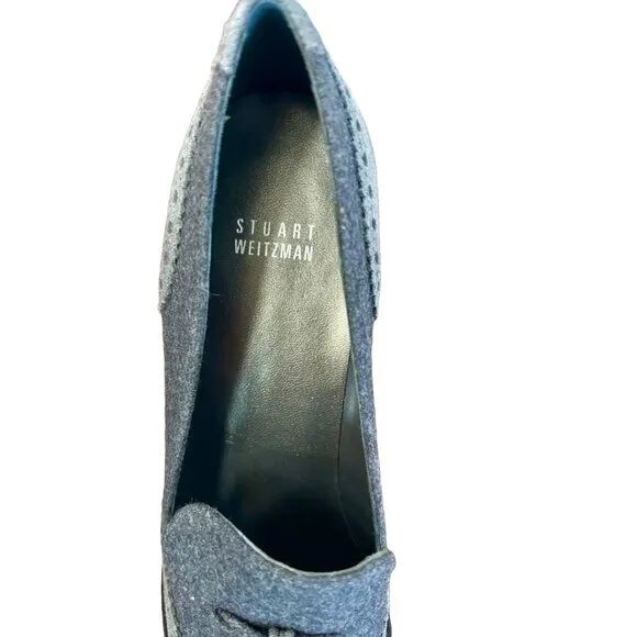 NWT Stuart Weitzman GIRLTHING Heeled Loafers - Gray Shark Nappa - Size 10N