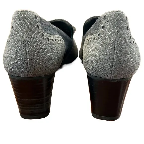 NWT Stuart Weitzman GIRLTHING Heeled Loafers - Gray Shark Nappa - Size 10N