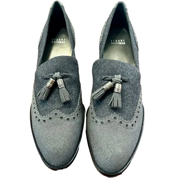NWT Stuart Weitzman GIRLTHING Heeled Loafers - Gray Shark Nappa - Size 10N