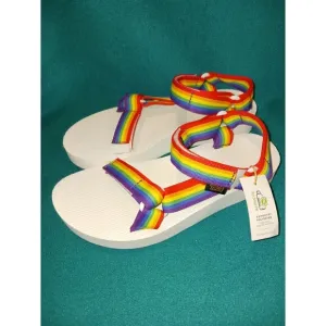 NWT Teva Midform Universal PRIDE Rainbow White Sandals Womens Size 9