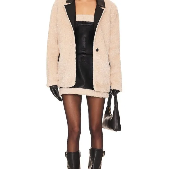 NWT WeWoreWhat Faux Fur Vegan Leather Blazer | REVOLVE