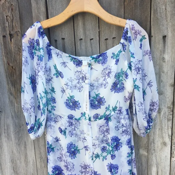 NWT Yumi Kim Boardwalk Floral Print Midi Dress Blue White S