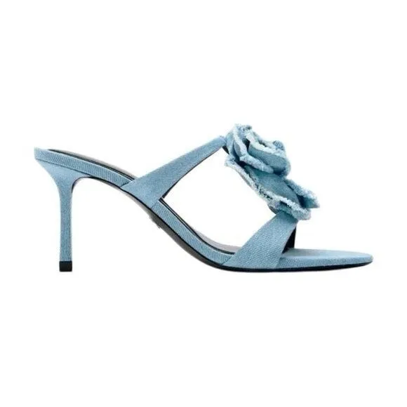NWT Zara Floral Denim Heels Sandals