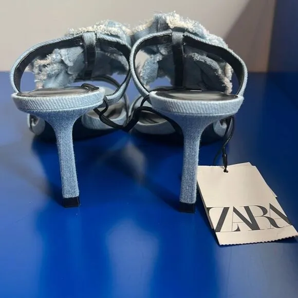 NWT Zara Floral Denim Heels Sandals