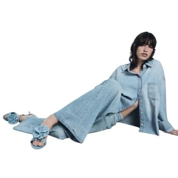 NWT Zara Floral Denim Heels Sandals