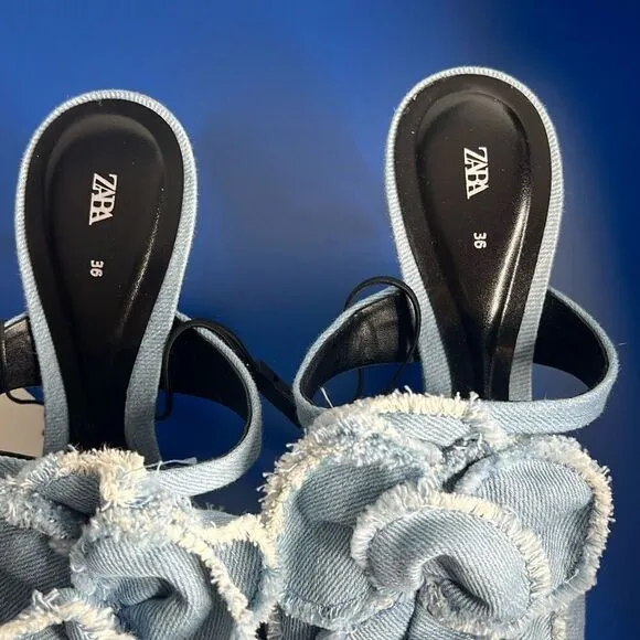 NWT Zara Floral Denim Heels Sandals