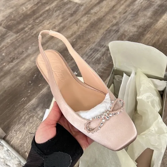 NWT&amp;B! J. Crew Ballet Anya slingback flats with bow - Square Toe - Nude Satin
