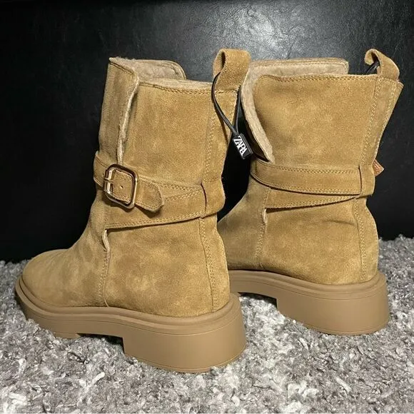 NWT Zara Fleece Lined Split Leather Boots