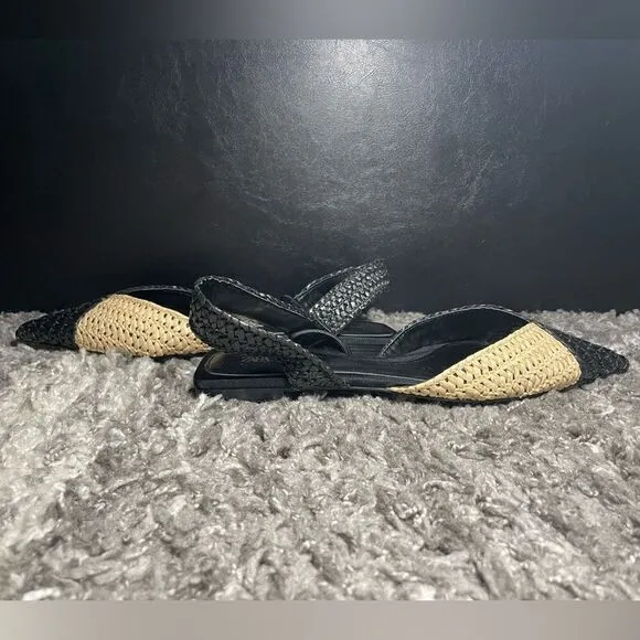 NWT Zara Woven Raffia Slingback Flats