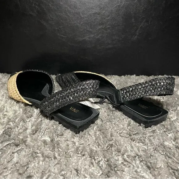 NWT Zara Woven Raffia Slingback Flats
