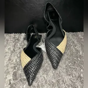NWT Zara Woven Raffia Slingback Flats
