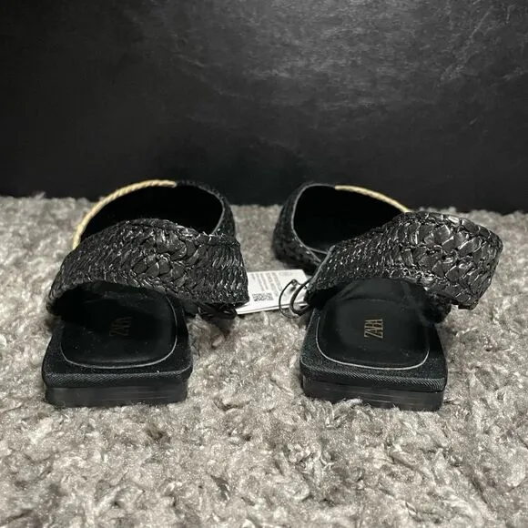 NWT Zara Woven Raffia Slingback Flats