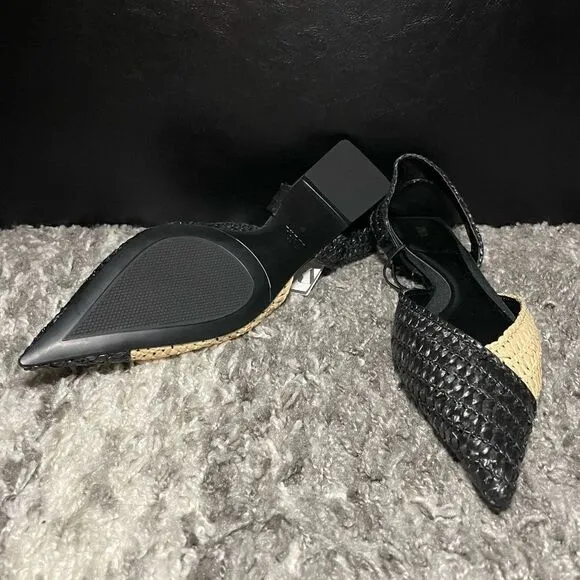 NWT Zara Woven Raffia Slingback Flats