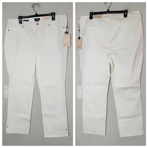 NYDJ White Sheri Slim Ankle Jeans W/Riveted Side Slits. Plus Size 18. Stretch
