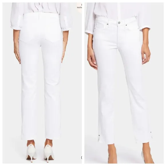 NYDJ White Sheri Slim Ankle Jeans W/Riveted Side Slits. Plus Size 18. Stretch