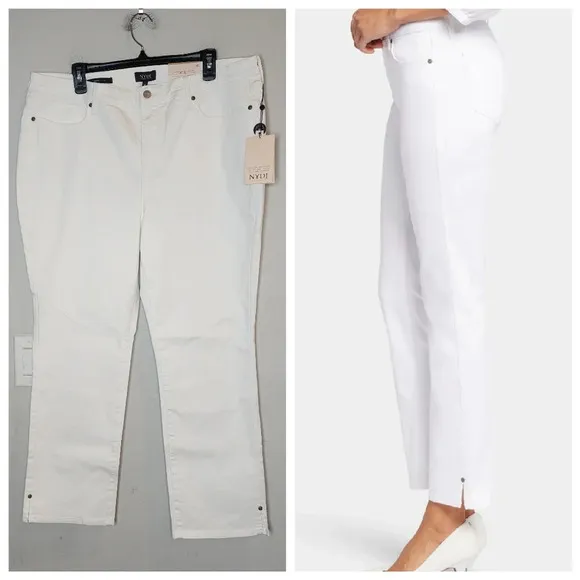 NYDJ White Sheri Slim Ankle Jeans W/Riveted Side Slits. Plus Size 18. Stretch