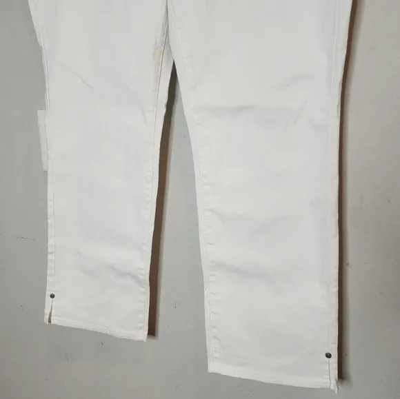 NYDJ White Sheri Slim Ankle Jeans W/Riveted Side Slits. Plus Size 18. Stretch